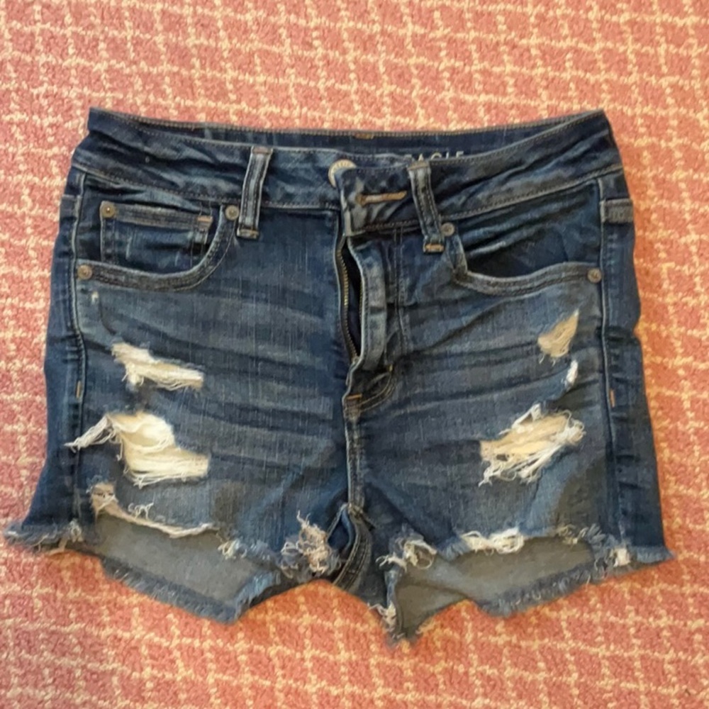 American Eagle Outfitters Blue Distressed Jean Shorts